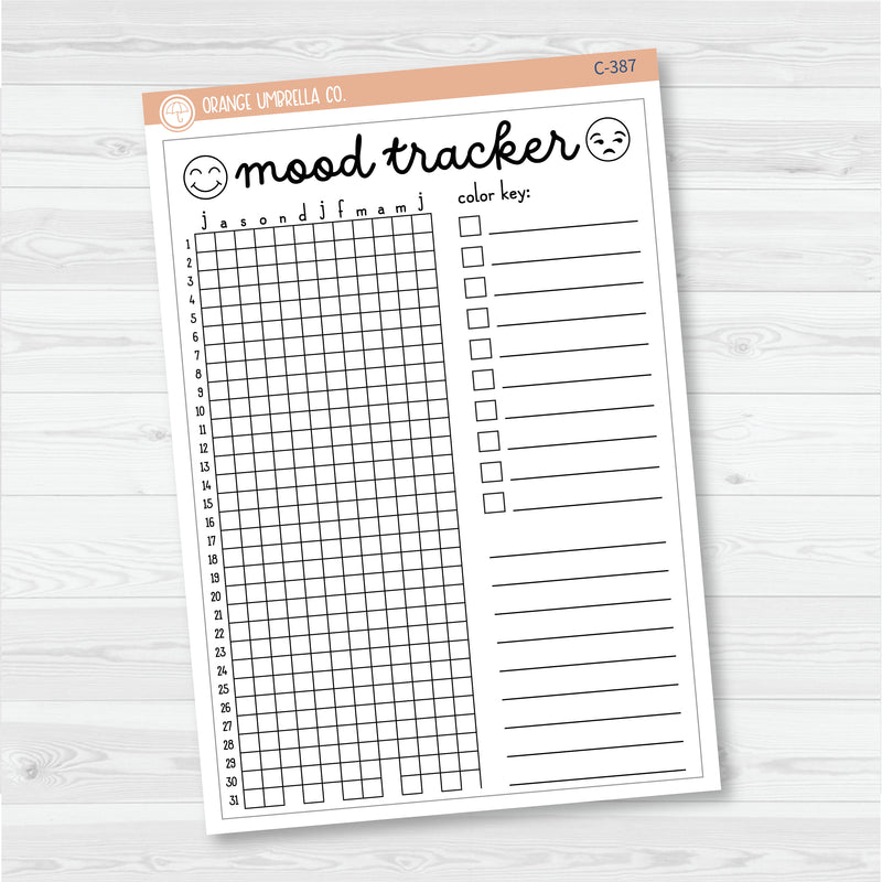 NP-Mood Tracker In Pixels; January start or July Start Full Page A5 & 7x9 Size Deco Planner Stickers | C-386-387