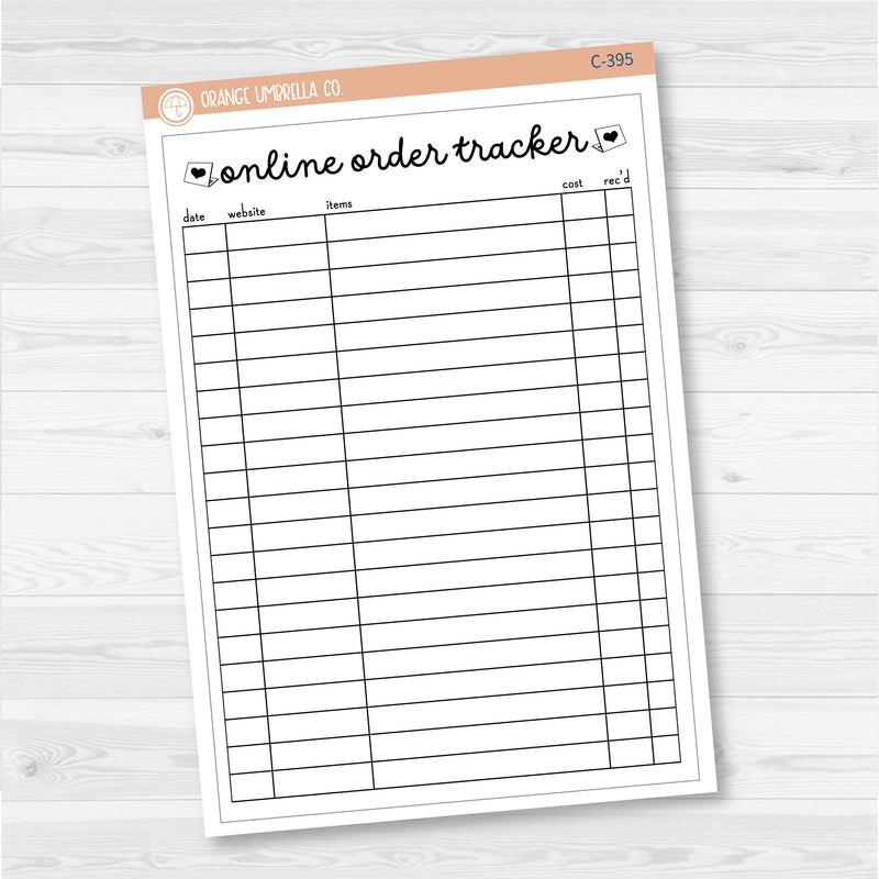 NP-Online Orders Tracker Full Page A5 & 7x9 Deco Planner Stickers | C-395