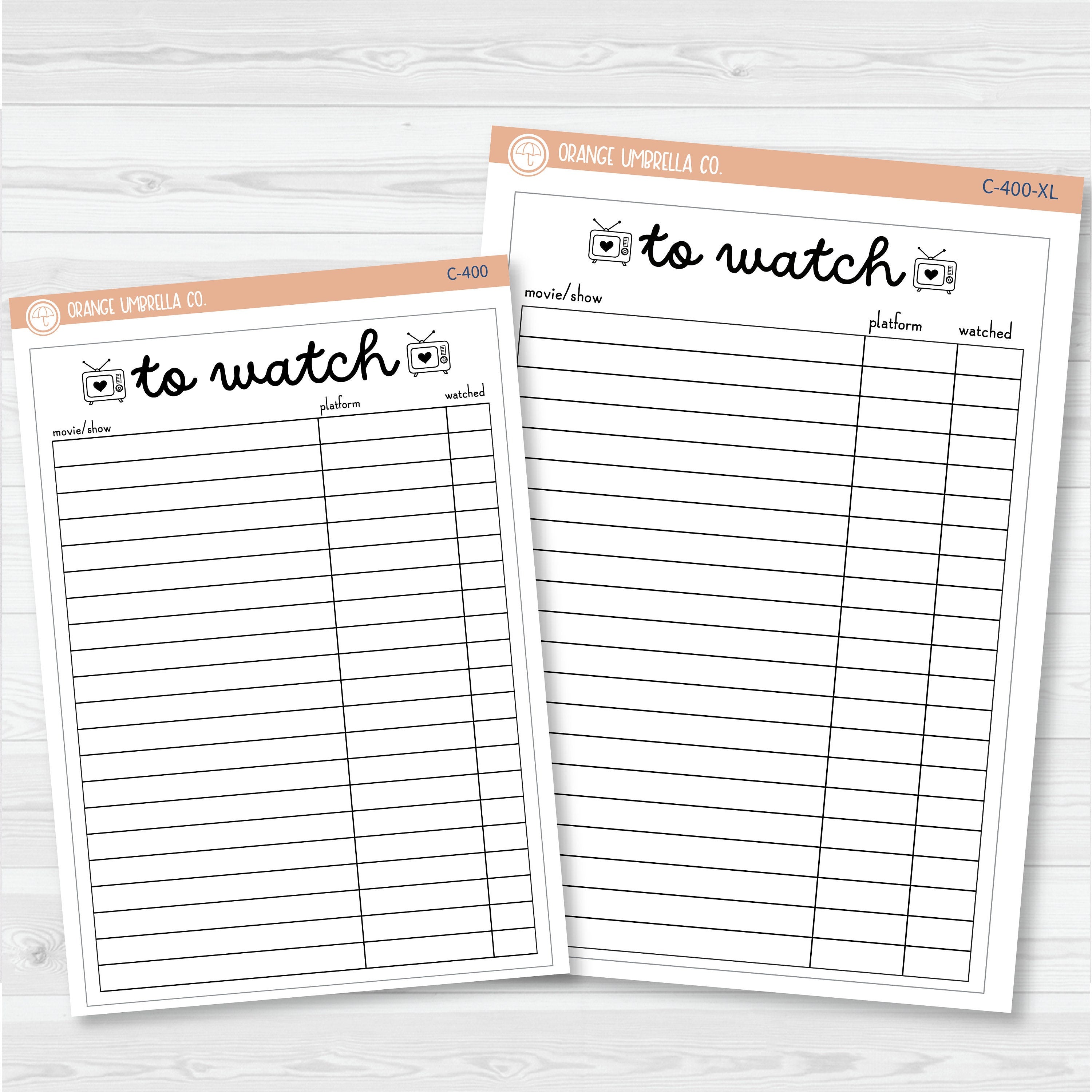 NP-To Watch Tracker Full Page A5 & 7x9 Size Deco Planner Stickers | C-400