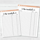 NP-To Watch Tracker Full Page A5 & 7x9 Size Deco Planner Stickers | C-400