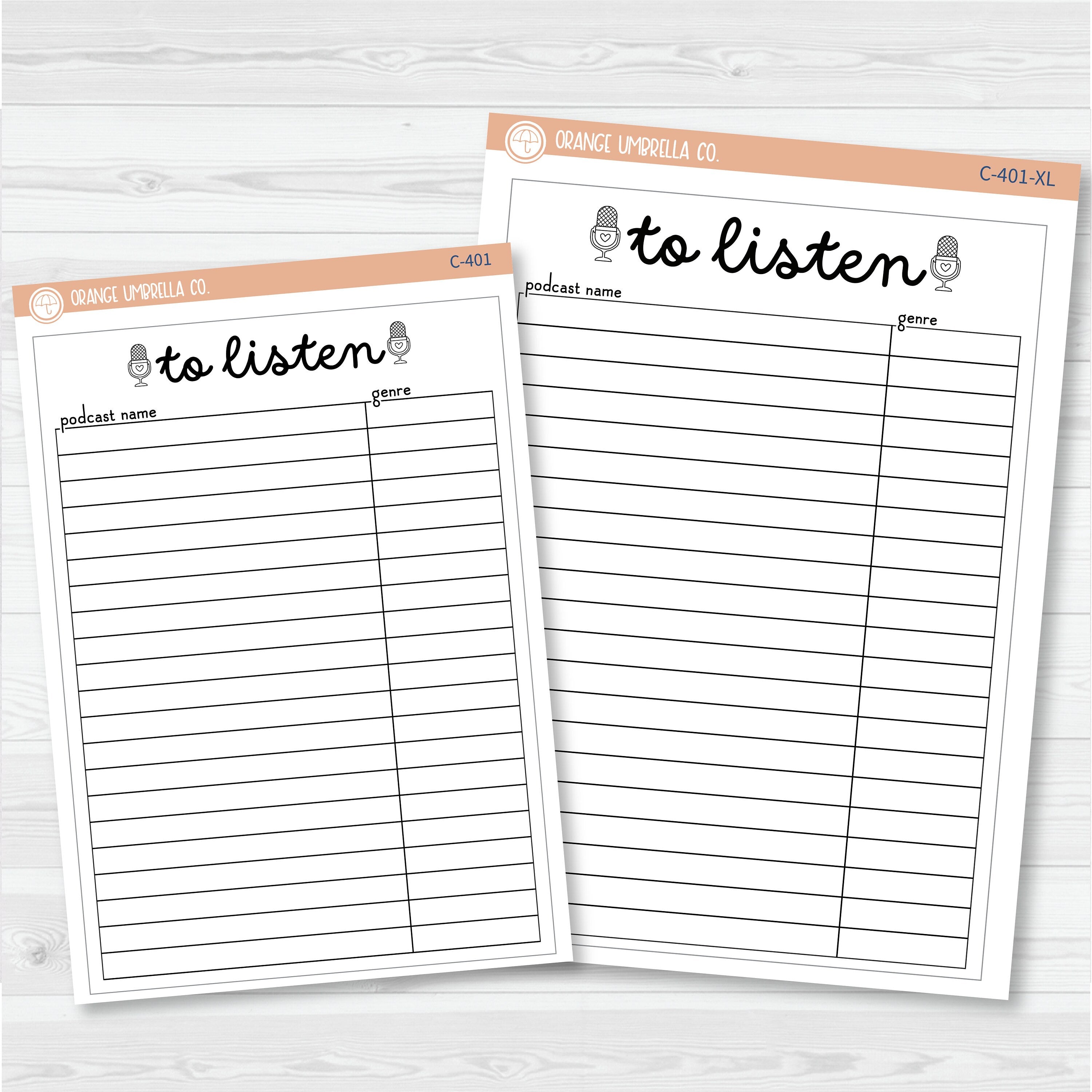 NP-To Listen Tracker Full Page A5 & 7x9 Size Deco Planner Stickers | C-401