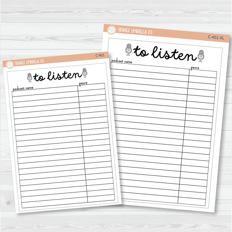 NP-To Listen Tracker Full Page A5 & 7x9 Size Deco Planner Stickers | C-401