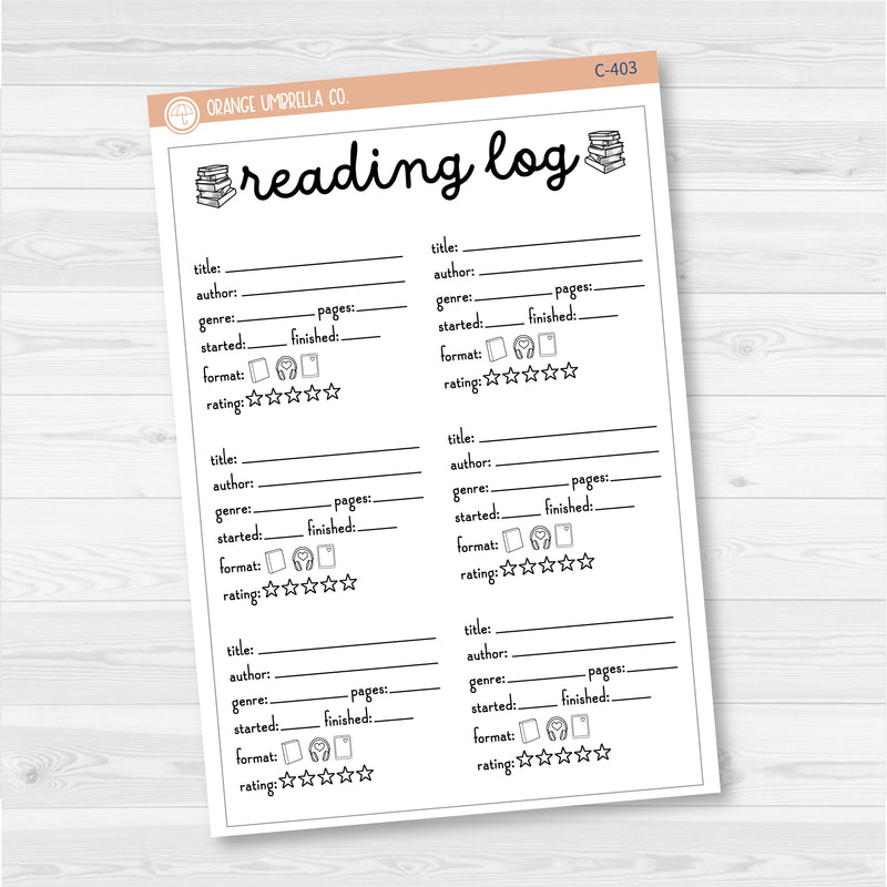 NP-Reading Log Tracker Full Page A5 & 7x9 Size Deco Planner Stickers | C-403