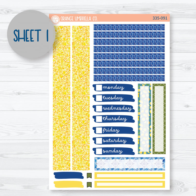 Summer Lemons | 7x9 Compact Vertical Planner Kit Stickers | Italian Villa | 335-091