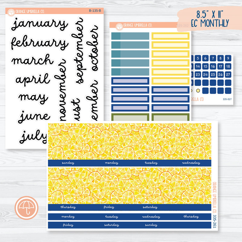 Summer Lemons | 8.5 ECLP Monthly Planner Kit Stickers | Italian Villa | 335-261