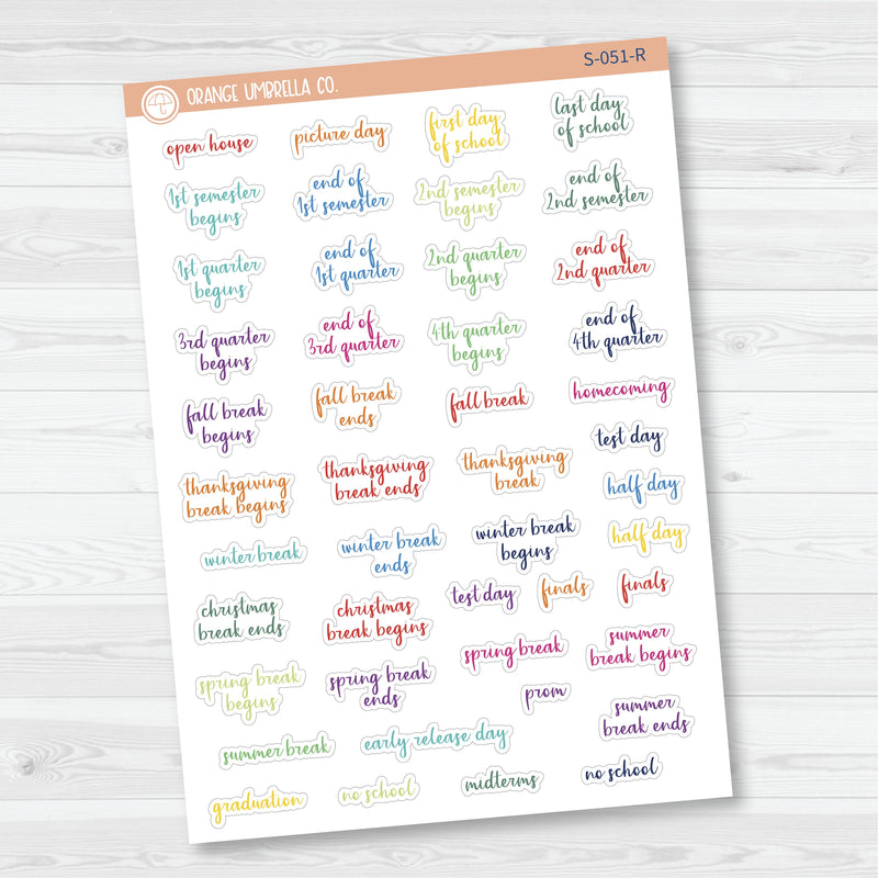 NP-School Related Holiday Script Planner Stickers | F14 | S-051