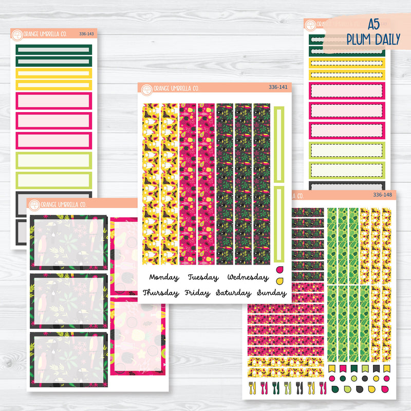 Summer Birds & Drink Kit | A5 Plum Daily Planner Kit Stickers | Birds of Paradise | 336-141