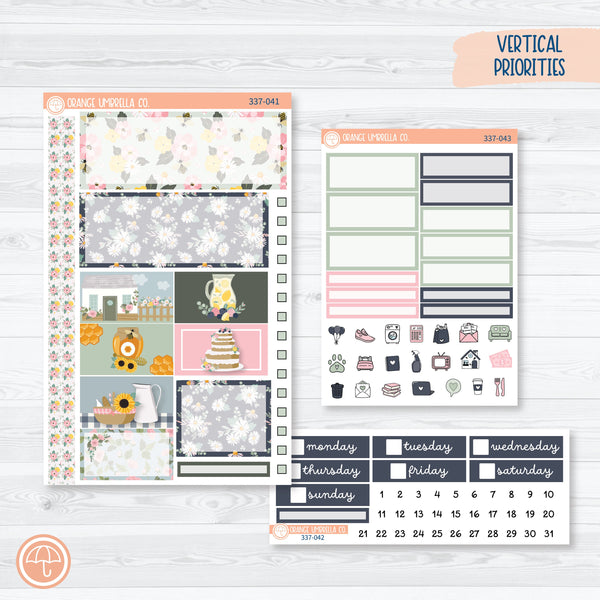 Bees Lemon and Sunflower Kit | Plum Vertical Priorities 7x9 Planner Kit Stickers | Porch Picnic | 337-041