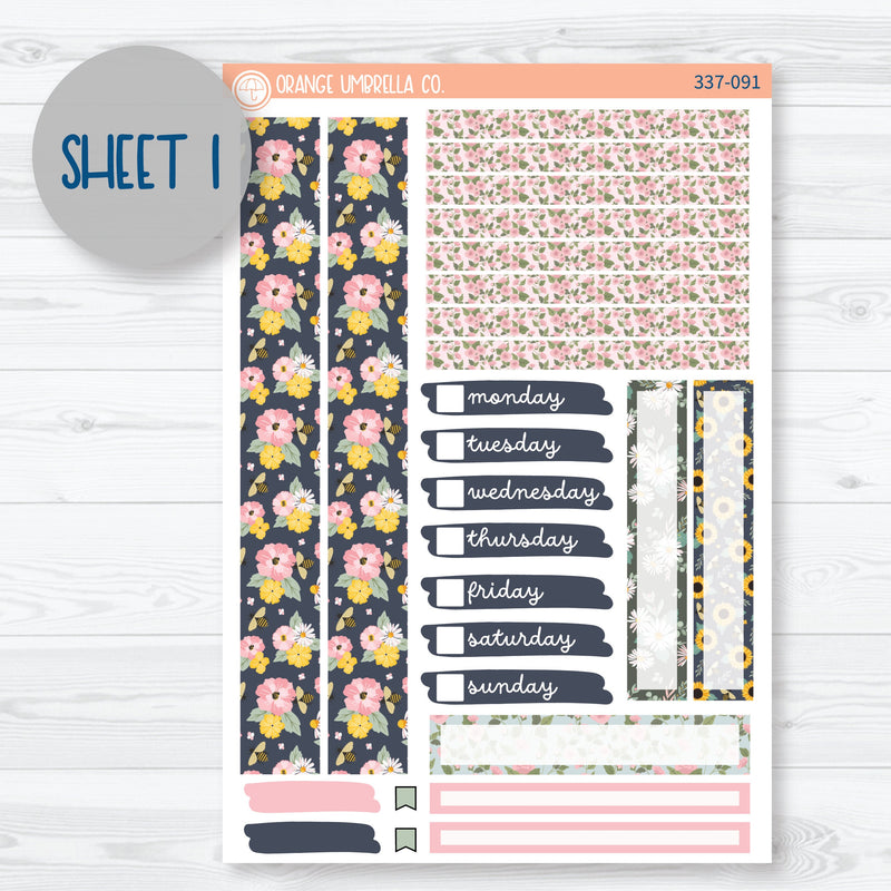 Bees Lemon & Sunflower Kit | 7x9 Compact Vertical Planner Kit Stickers | Porch Picnic | 337-091