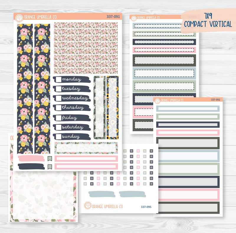 Bees Lemon & Sunflower Kit | 7x9 Compact Vertical Planner Kit Stickers | Porch Picnic | 337-091