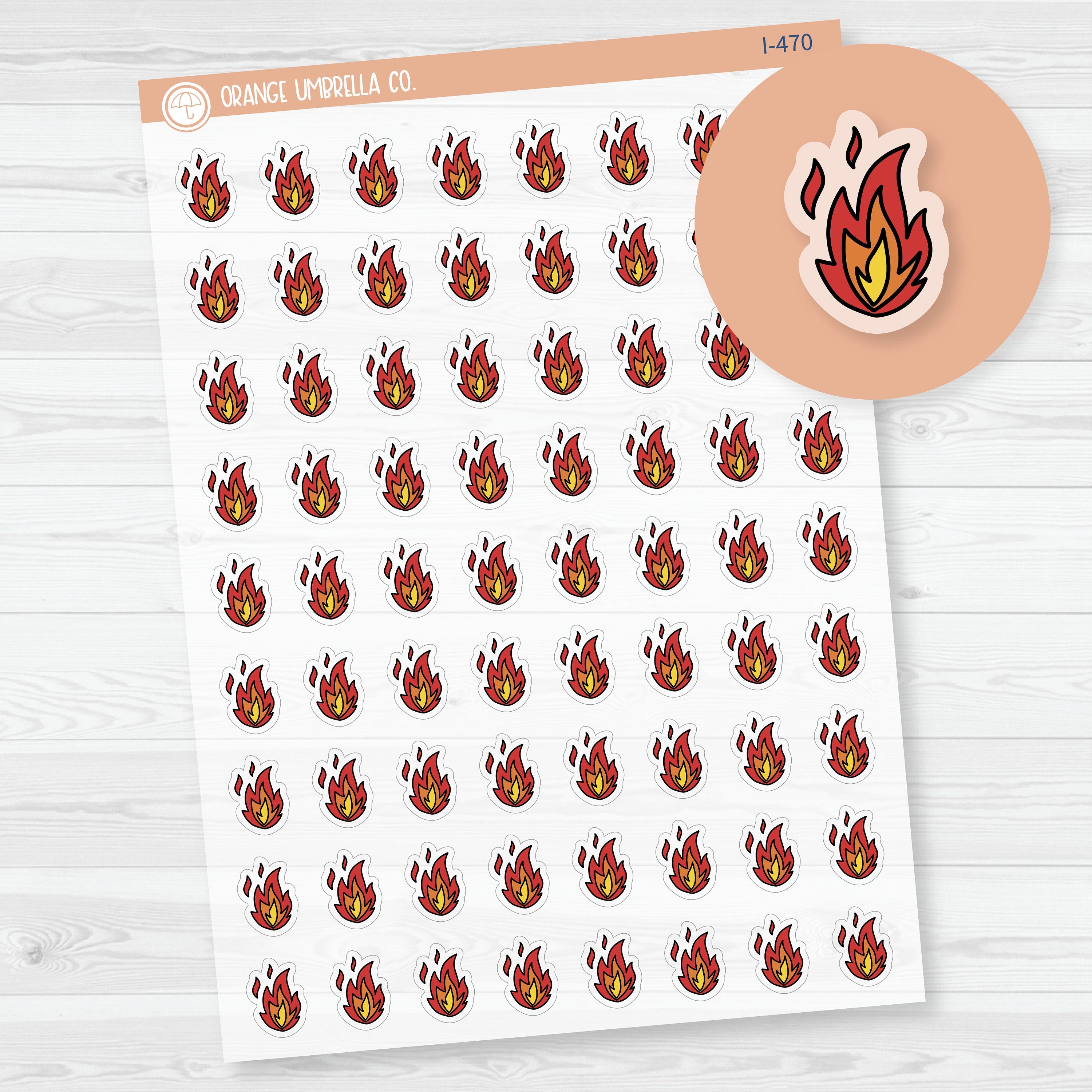 Hand Doodled Fire Flame Icon Planner Stickers | Clear Matte | I-470-CM