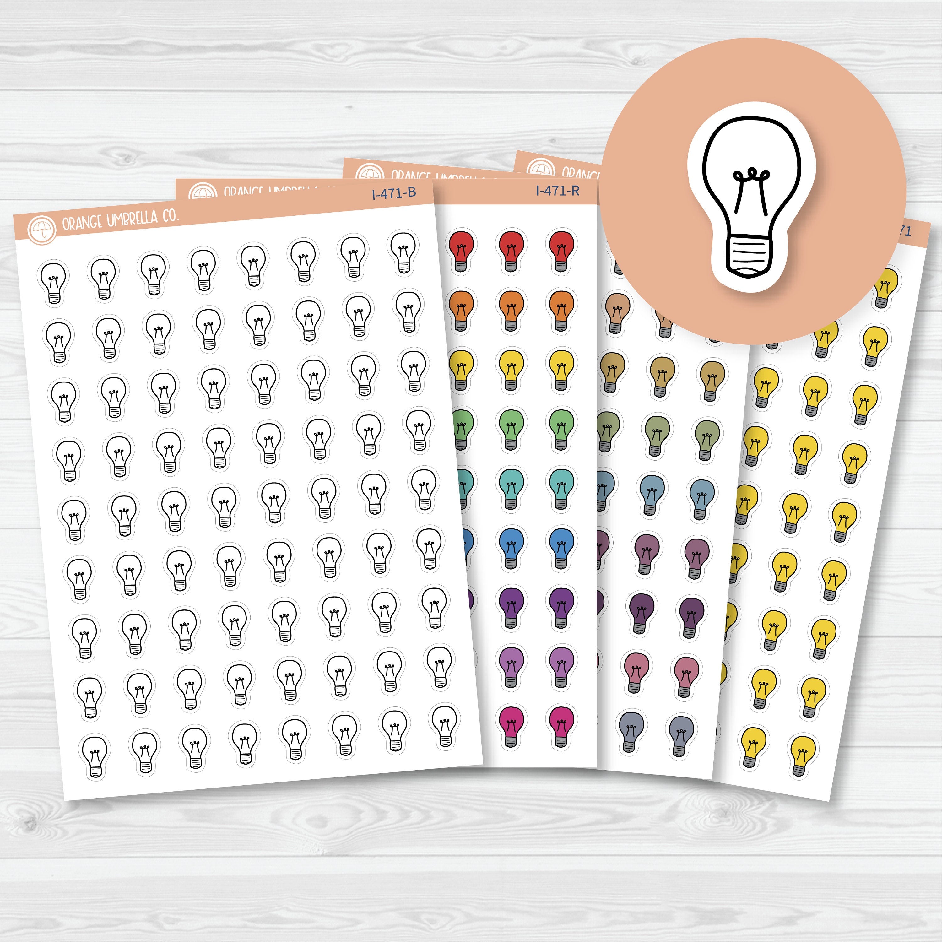 Hand Doodled Lightbulb Icon Planner Stickers | I-471