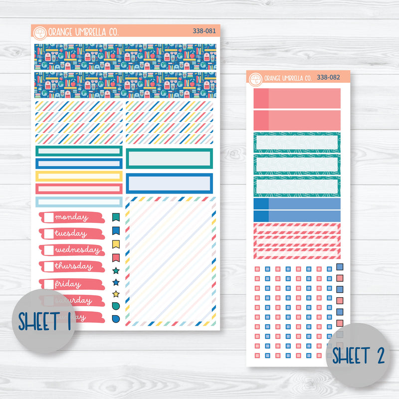 Back To School Kit | Compact Vertical Planner Kit Stickers for Erin Condren | School Supplies | 338-081