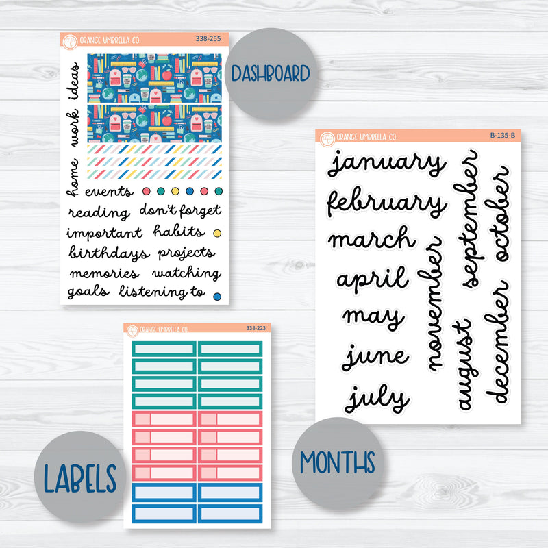 Back To School Kit | 7x9 ECLP Monthly & Dashboard Planner Kit Stickers | School Supplies | 338-251