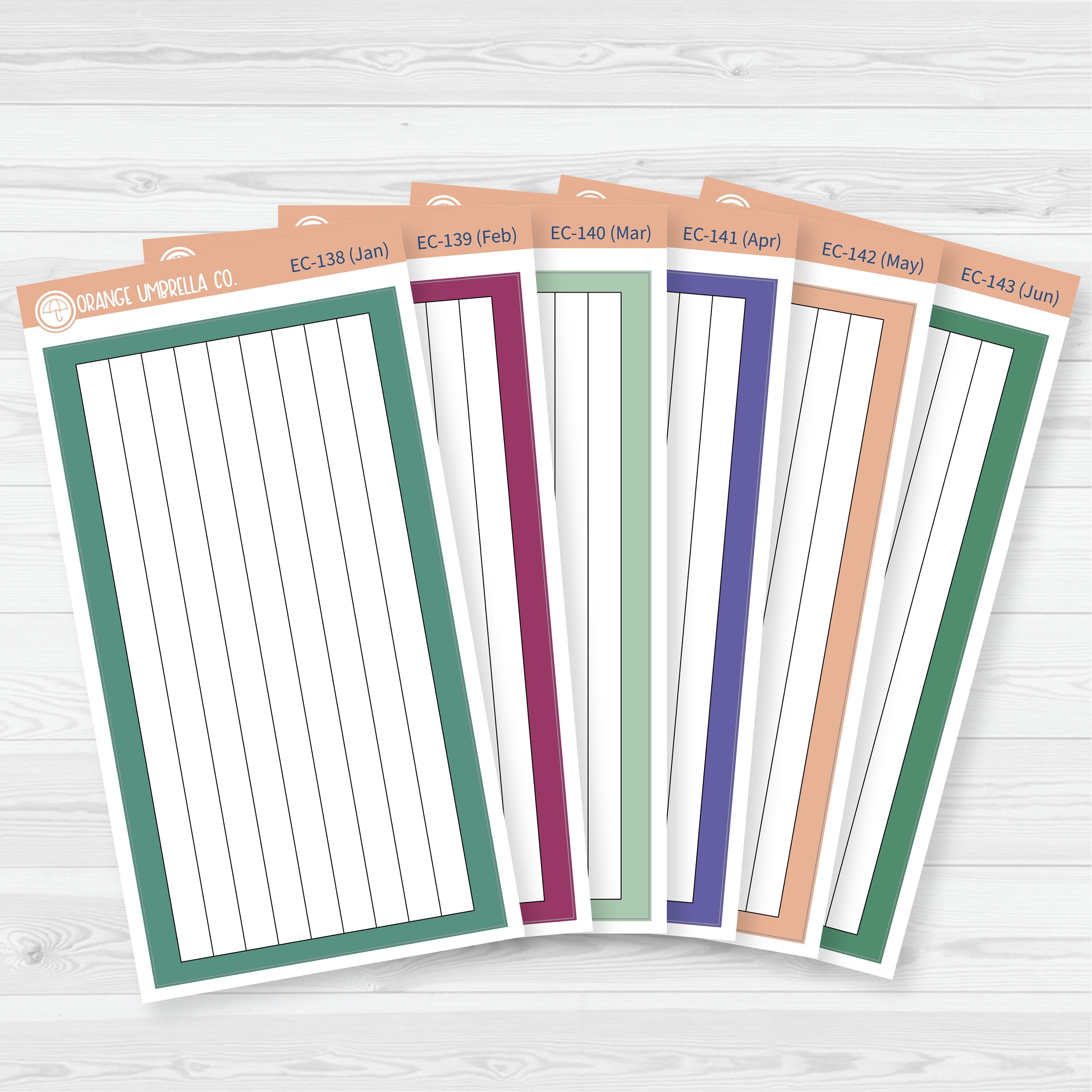 A5 Lined Dashboard Planner Stickers | EC Palette Jan to June | F19 | ECP-138-ECP-143