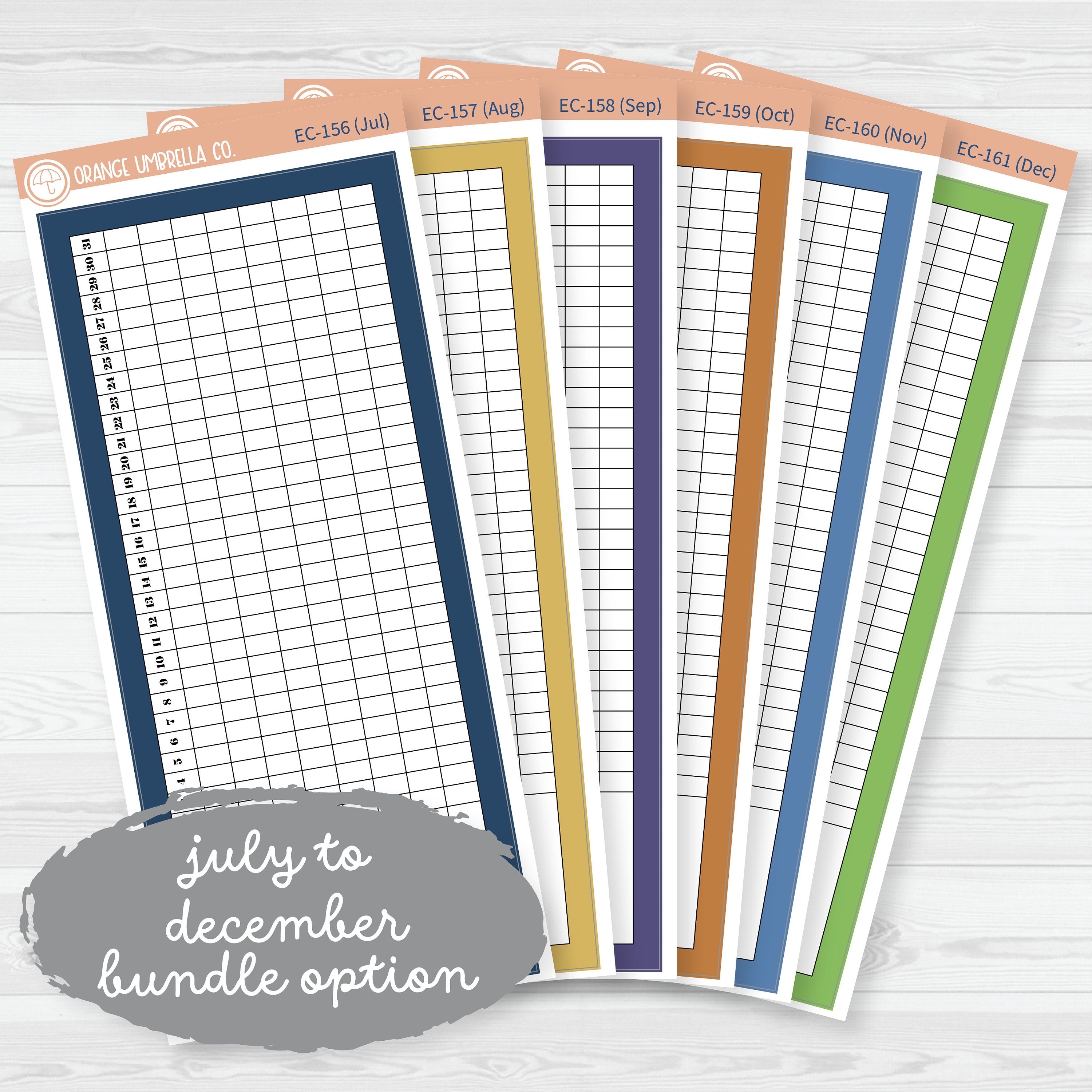 7x9 Habit Tracker Dashboard Planner Stickers | EC Palette July to Dec | ECP-156-ECP-161