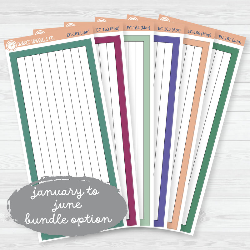 7x9 Lined Box Dashboard Planner Stickers | EC Palette Jan to June | ECP-162-ECP-167