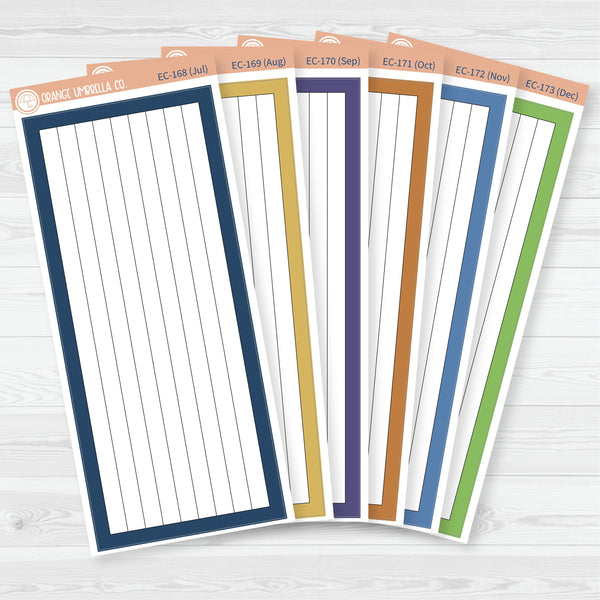 7x9 Lined Box Dashboard Planner Stickers | EC Palette July to Dec | ECP-168-ECP-173