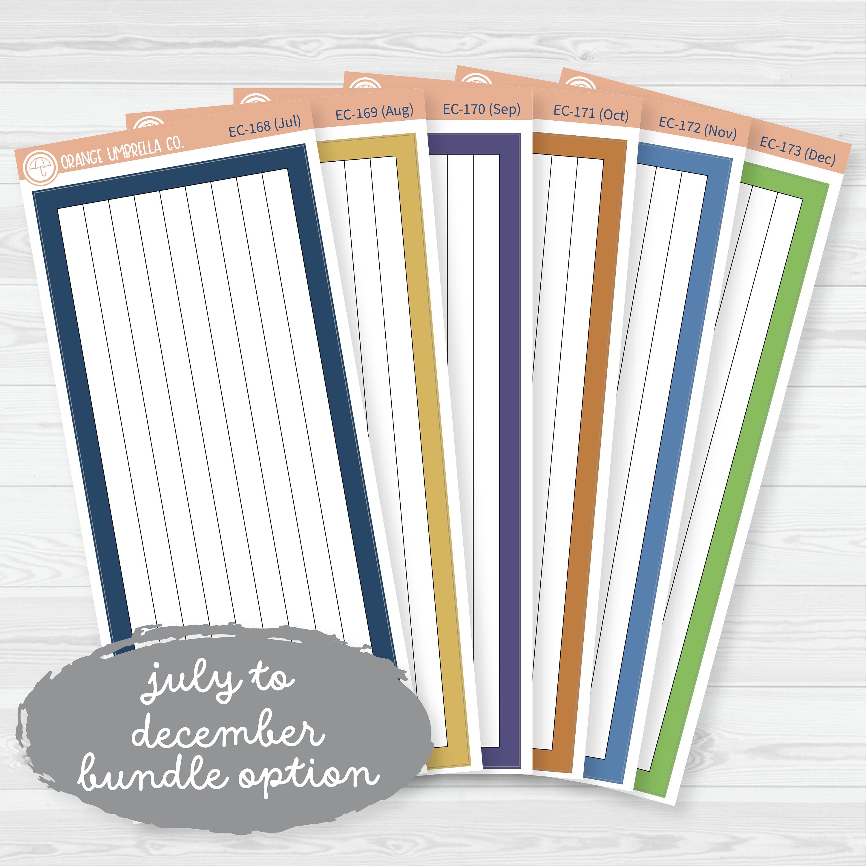 7x9 Lined Box Dashboard Planner Stickers | EC Palette July to Dec | ECP-168-ECP-173