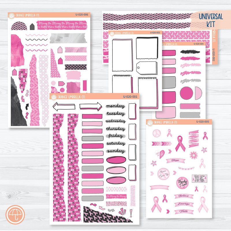 Breast Cancer Awareness Universal Planner Kit | Journal Style Planner Kit Stickers | U-020