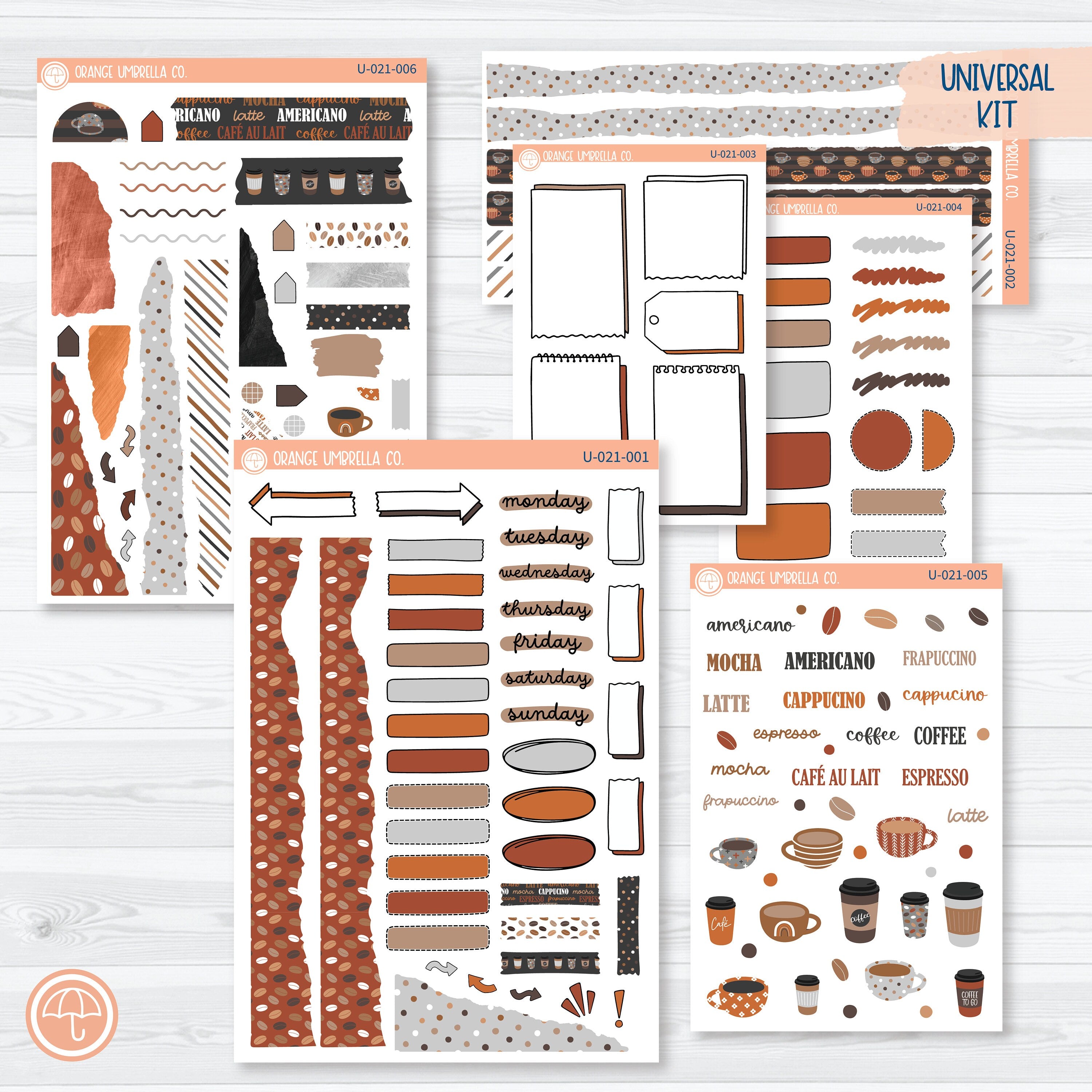 Coffee Lovers Universal Planner Kit | Journal Style Planner Kit Stickers | U-021