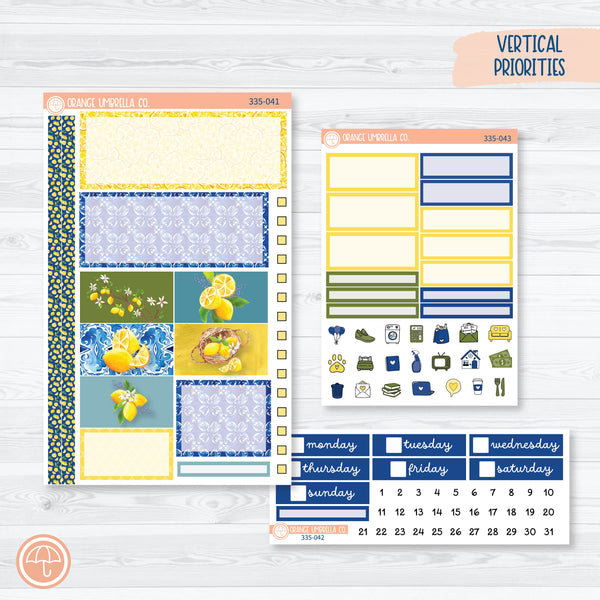 Summer Lemons | Plum Vertical Priorities 7x9 Planner Kit Stickers | Italian Villa | 335-041