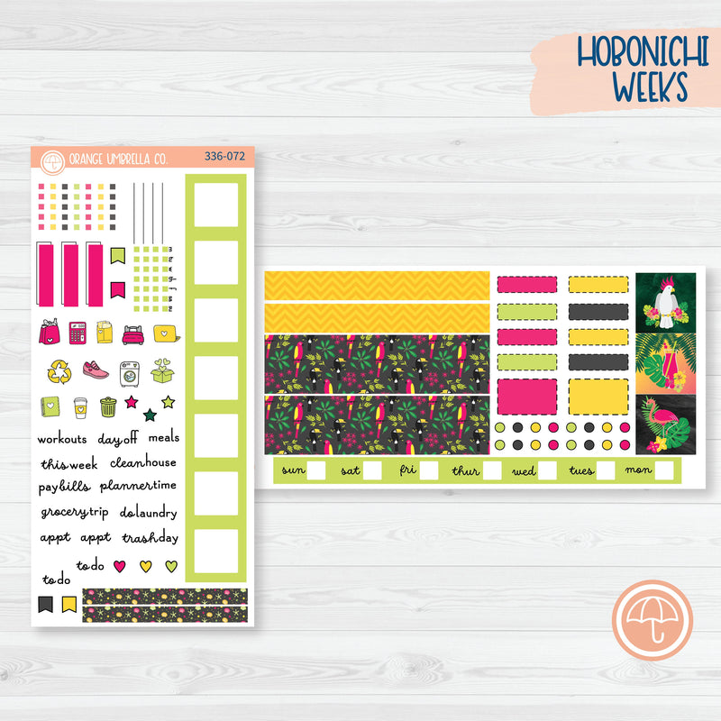 Summer Bird and Drink Kit | Hobonichi Weeks Planner Kit Stickers | Birds of Paradise | 336-071