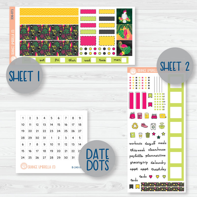 Summer Bird and Drink Kit | Hobonichi Weeks Planner Kit Stickers | Birds of Paradise | 336-071