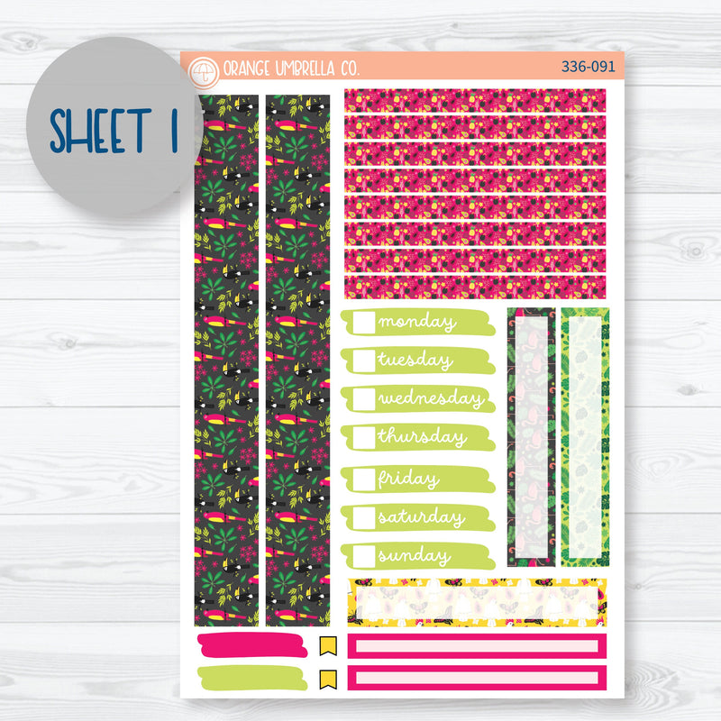 Summer Bird & Drink Kit | 7x9 Compact Vertical Planner Kit Stickers | Birds of Paradise | 336-091