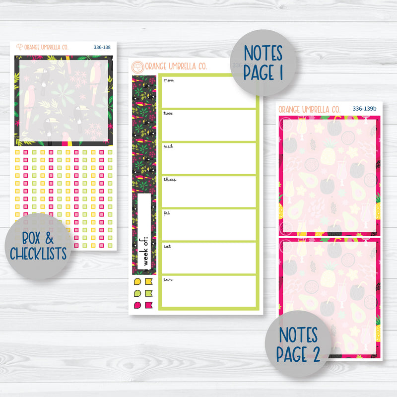 Summer Birds and Drink Kit | 7x9 Daily Duo Planner Kit Stickers | Birds of Paradise | 336-131