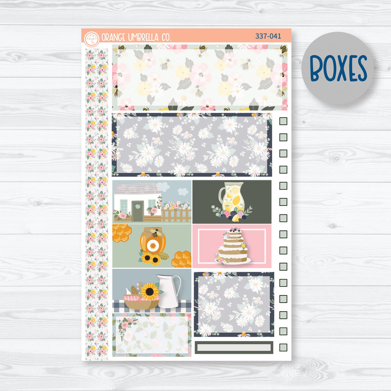 Bees Lemon and Sunflower Kit | Plum Vertical Priorities 7x9 Planner Kit Stickers | Porch Picnic | 337-041