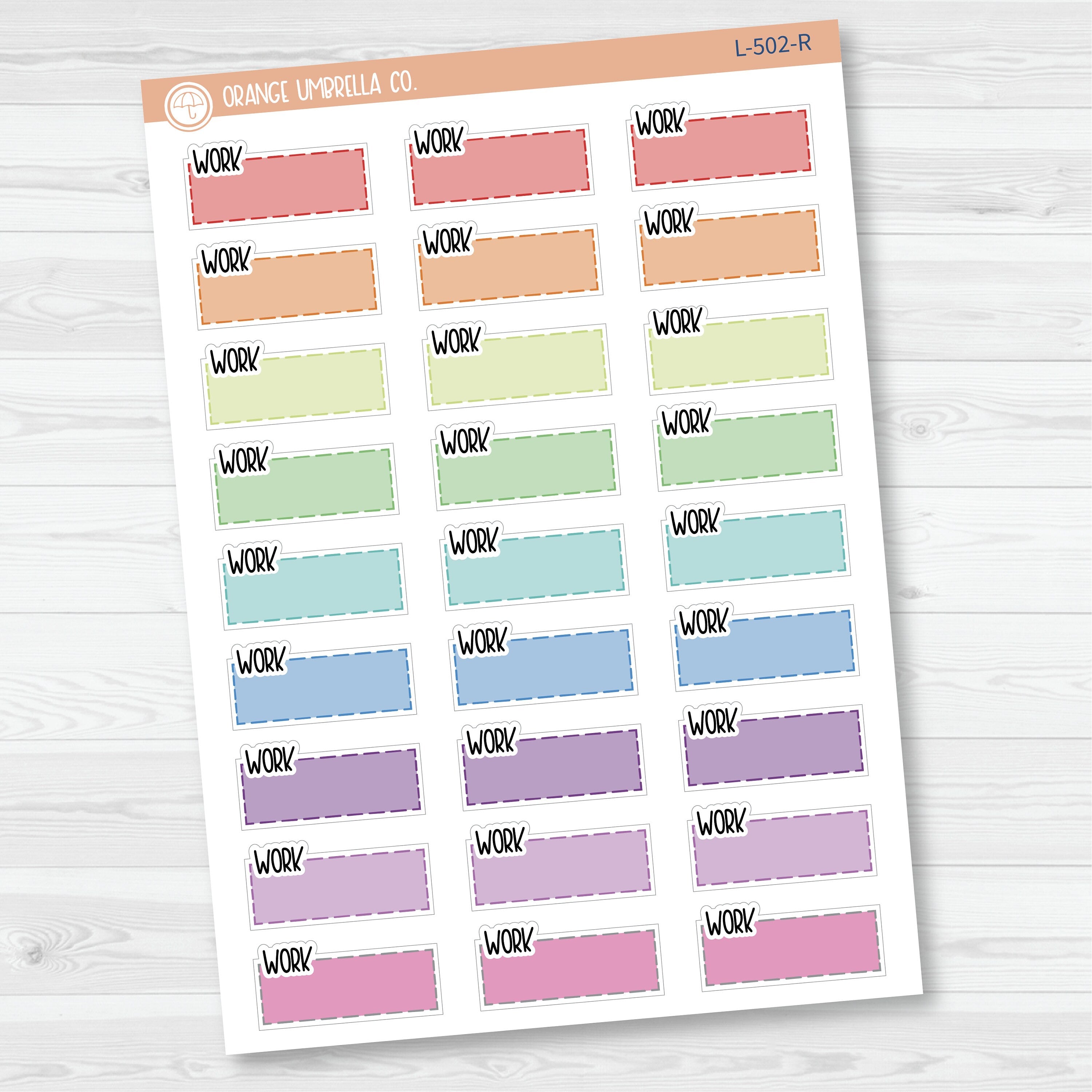 Work Hobonichi Color Stitched Quarter Box Planner Stickers | L-502