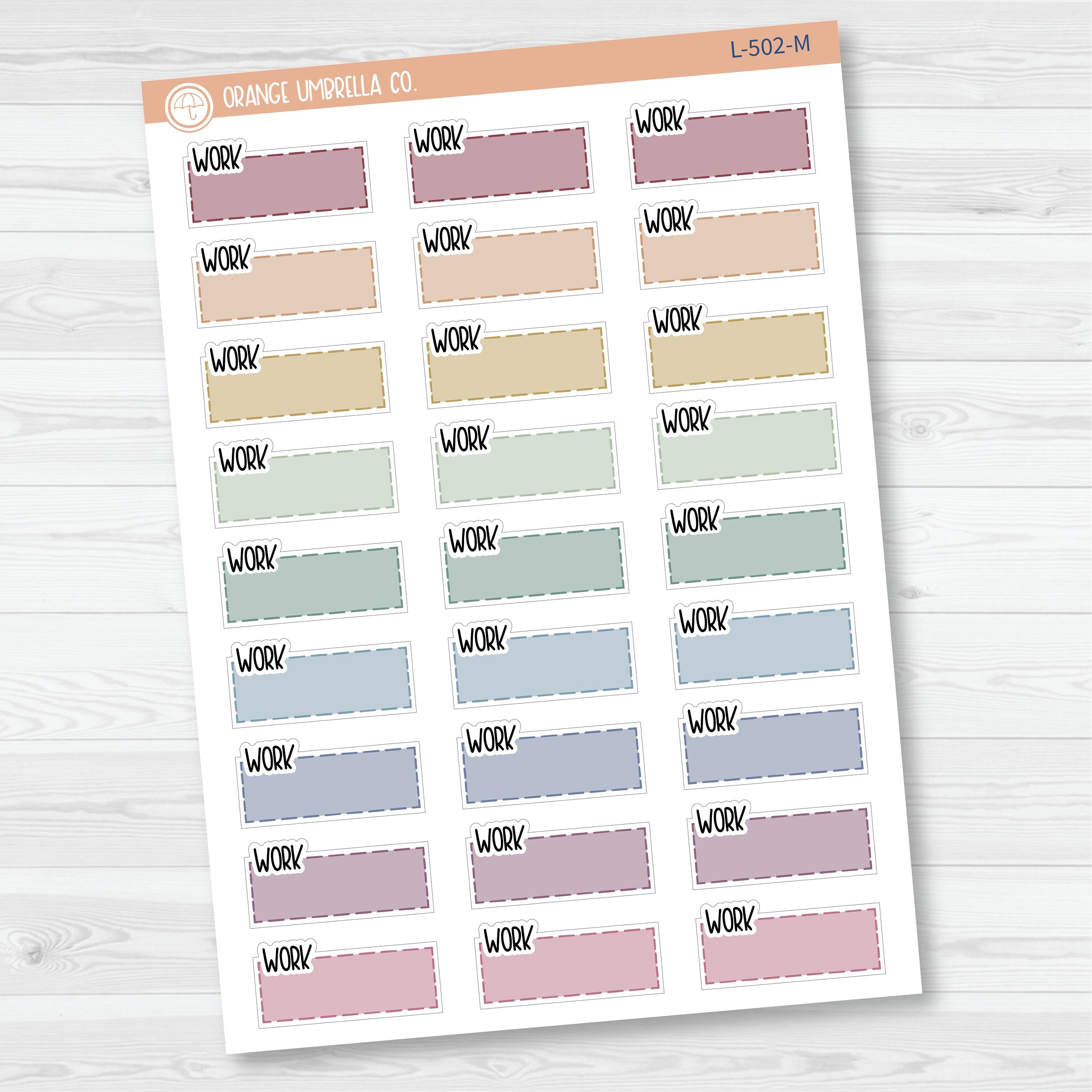 Work Hobonichi Color Stitched Quarter Box Planner Stickers | L-502