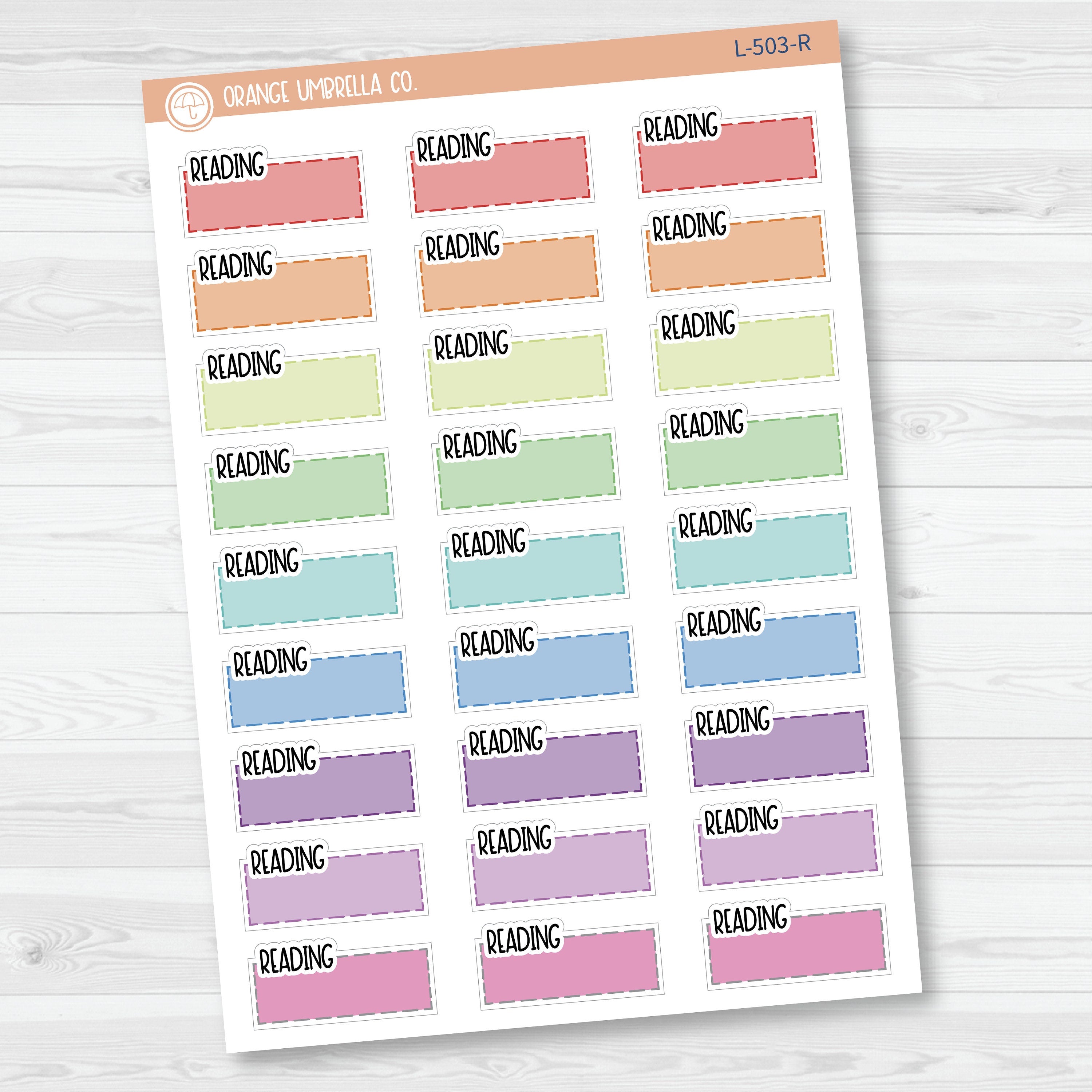 Reading Hobonichi Color Stitched Quarter Box Planner Sticker | Solid Color Labels | L-503