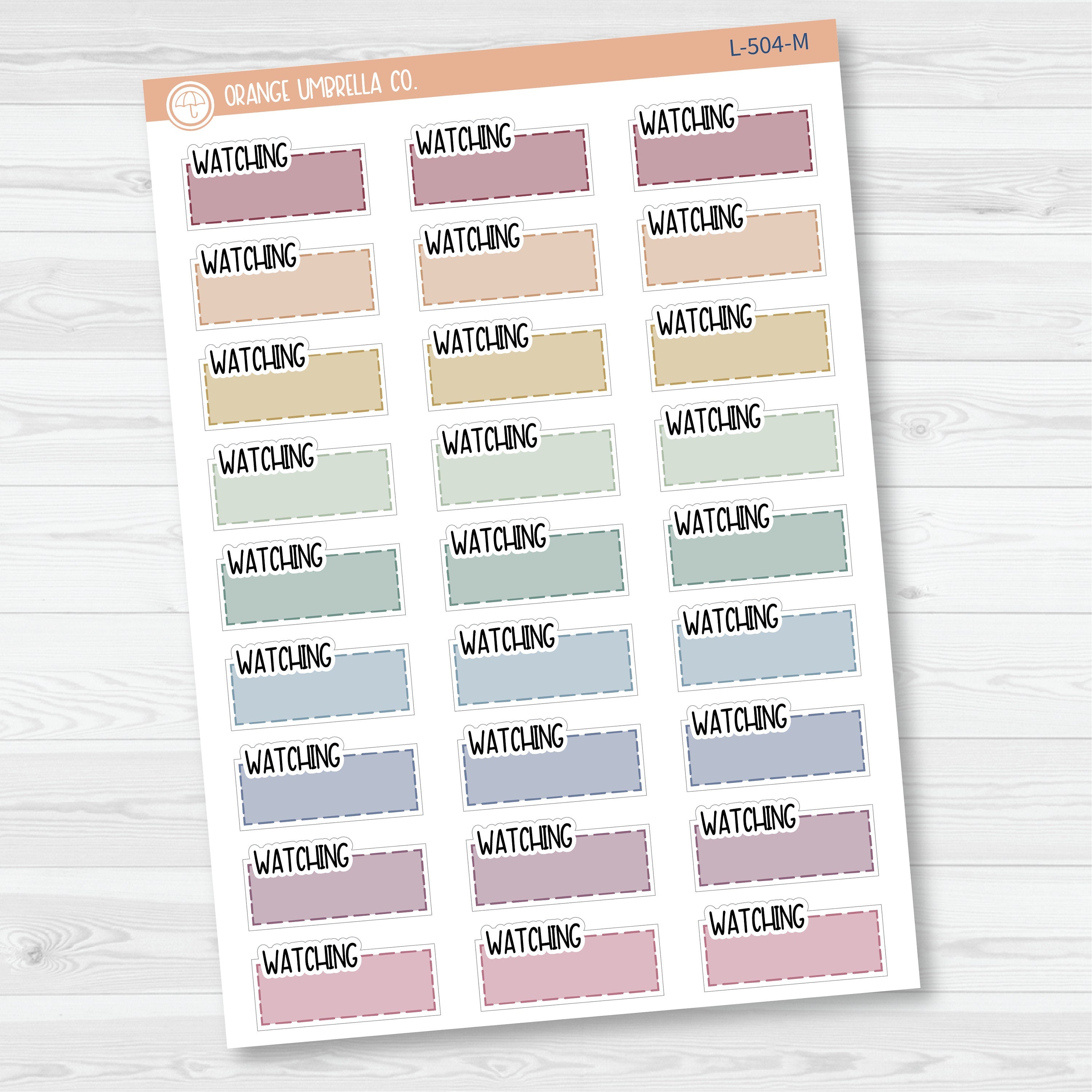 Watching Hobonichi Color Stitched Quarter Box Planner Stickers | Solid Color Labels | L-504