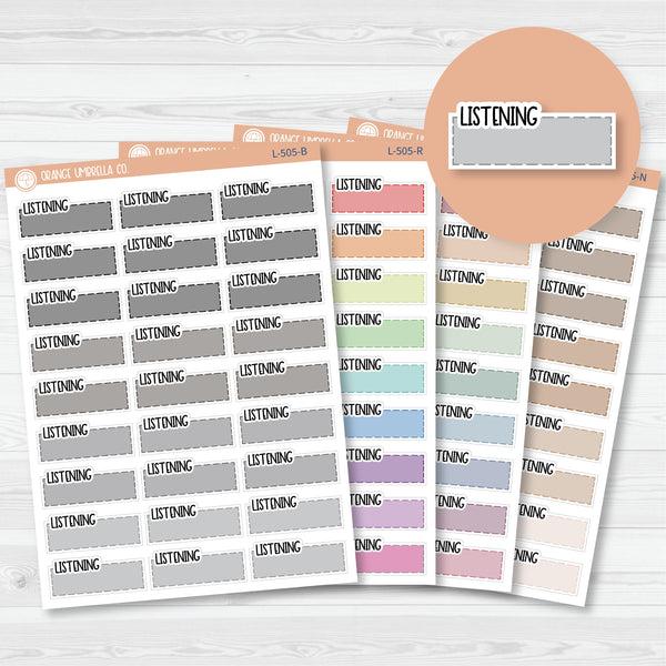 Listening Hobonichi Color Stitched Quarter Box Planner Stickers | Solid Color Labels | L-505
