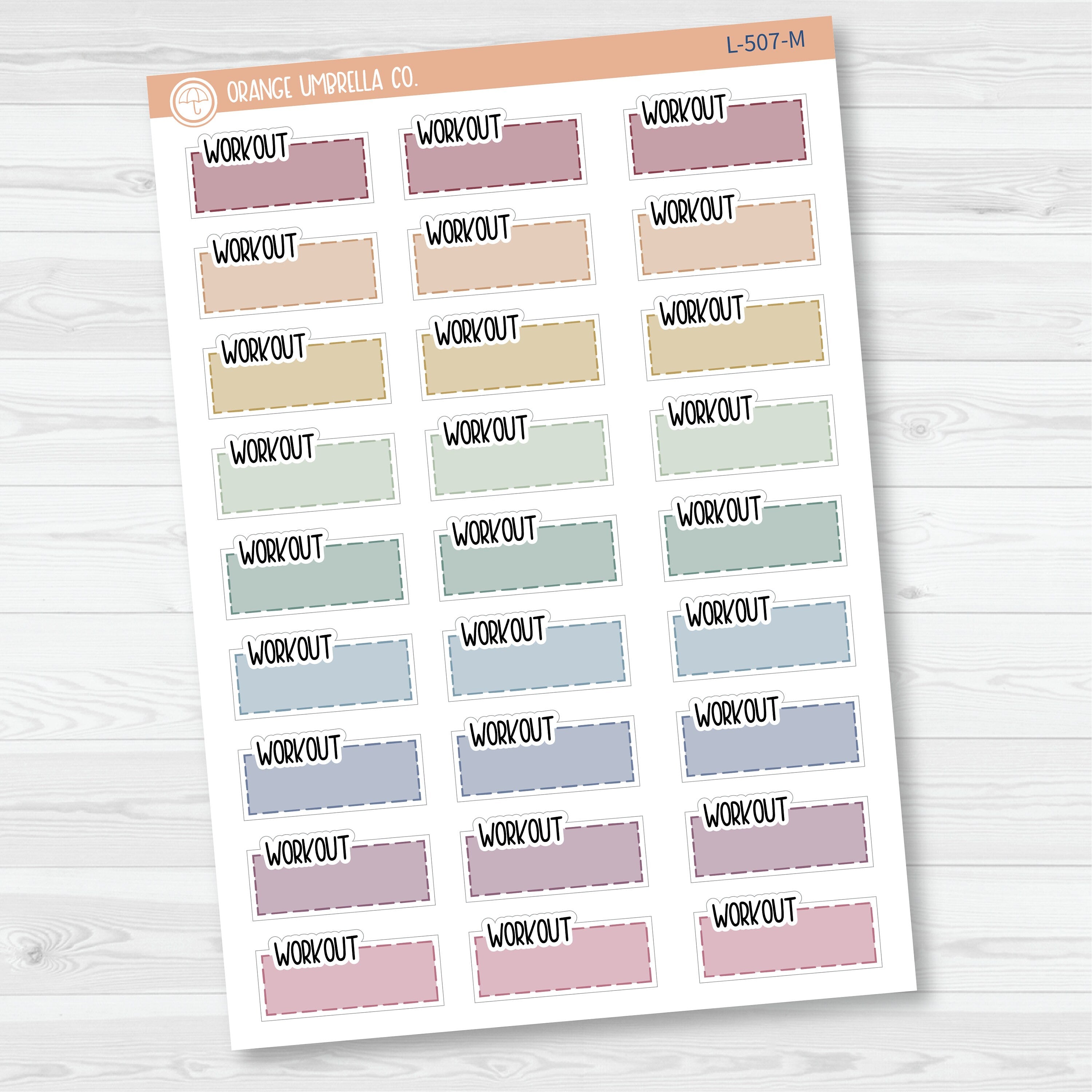 Workout Hobonichi Color Stitched Quarter Box Planner Stickers | L-507