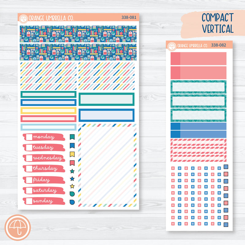 Back To School Kit | Compact Vertical Planner Kit Stickers for Erin Condren | School Supplies | 338-081