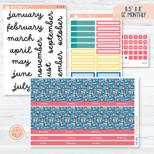 Back To School 8.5 ECLP Monthly Planner Kit Stickers | School Supplies | 338-261