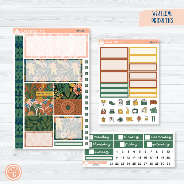 Floral Leaf Plant Kit | Plum Vertical Priorities 7x9 Planner Kit Stickers | Rainforest | 339-041