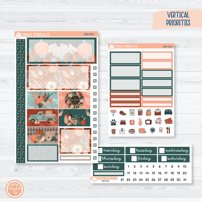 Fall Autumn Stickers | Plum Vertical Priorities 7x9 Planner Kit Stickers | Fall Farmer's Market | 340-041