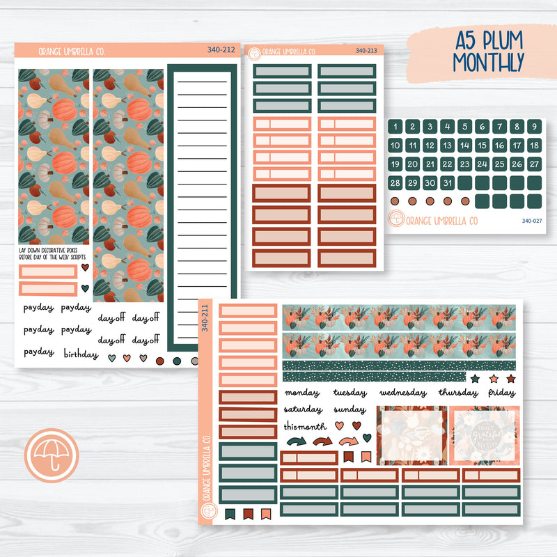 Fall Autumn Stickers | A5 Plum Monthly Planner Kit Stickers | Fall Farmer's Market | 340-211