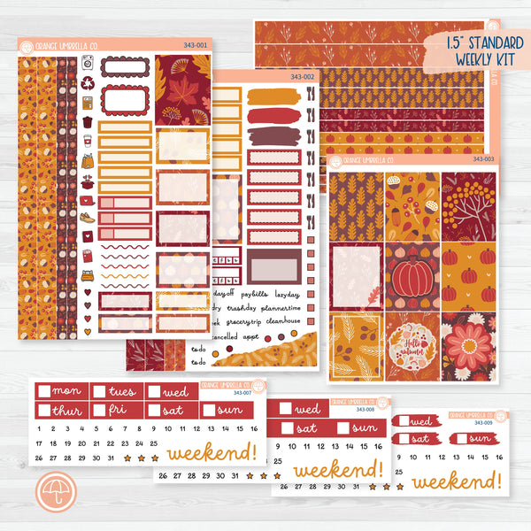 Autumn Pumpkins & Florals | Weekly Planner Kit Stickers | Amber Waves | 343-001