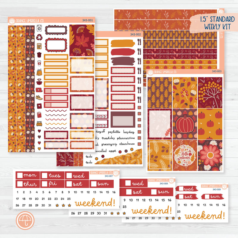 Autumn Pumpkins & Florals | Weekly Planner Kit Stickers | Amber Waves | 343-001