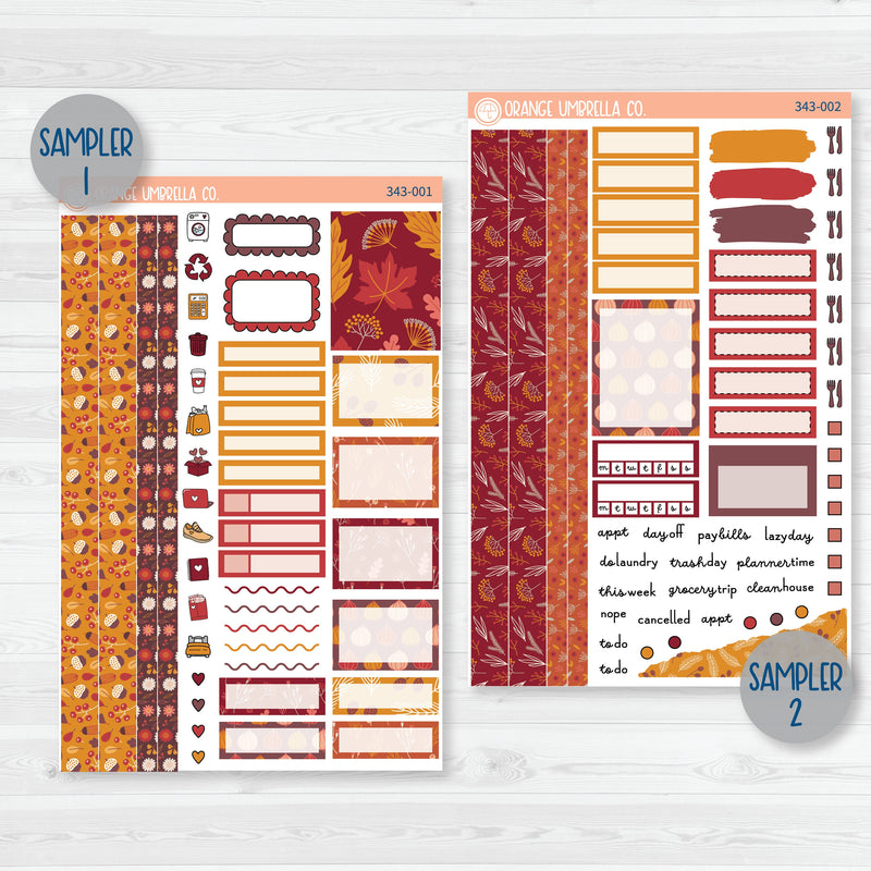 Autumn Pumpkins & Florals | Weekly Planner Kit Stickers | Amber Waves | 343-001