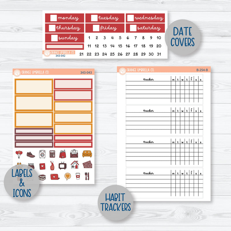 Autumn Pumpkins & Florals | Plum Vertical Priorities 7x9 Planner Kit Stickers | Amber Waves | 343-041