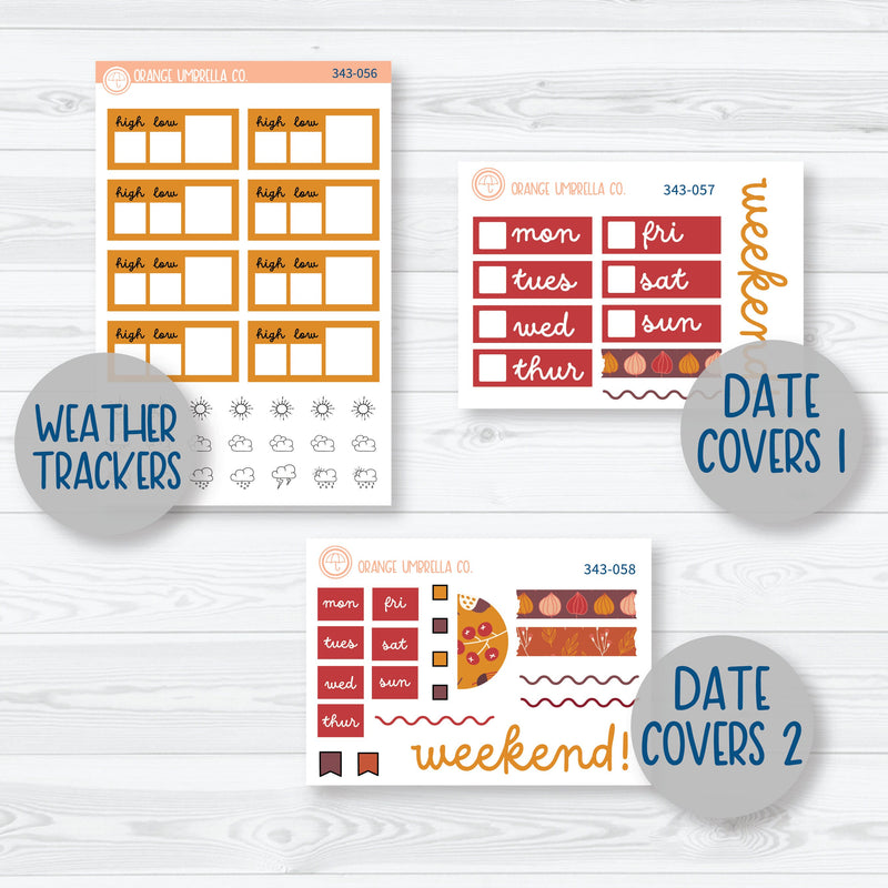 Autumn Pumpkin & Florals | Hobonichi Cousin Planner Kit Stickers | Amber Waves | 343-051