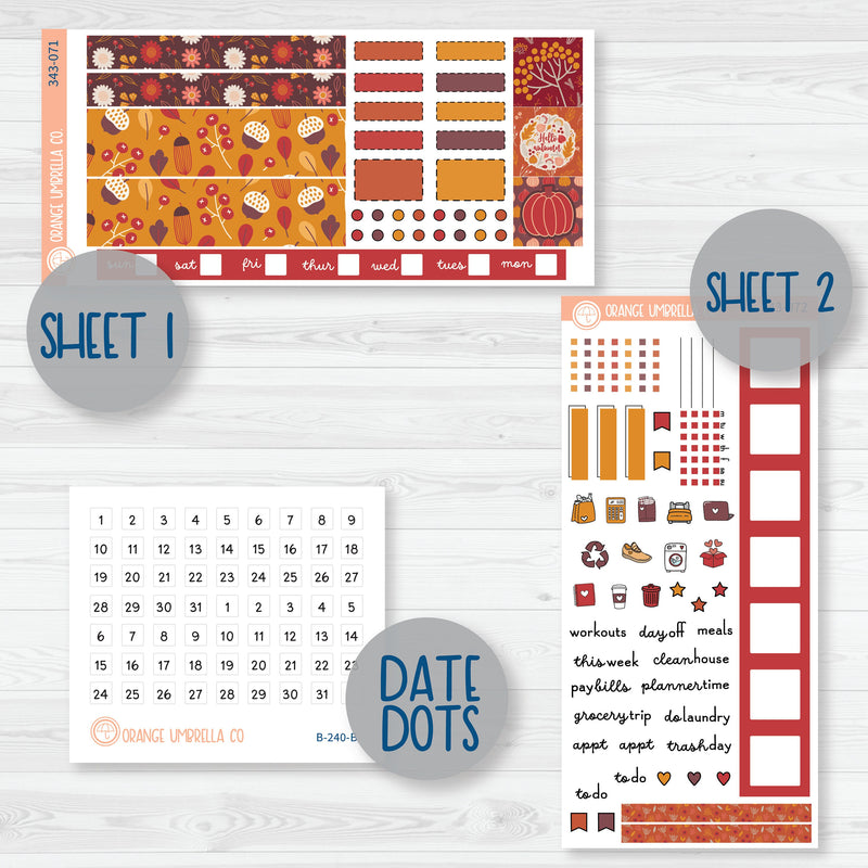 Autumn Pumpkins & Florals | Hobonichi Weeks Planner Kit Stickers | Amber Waves | 343-071