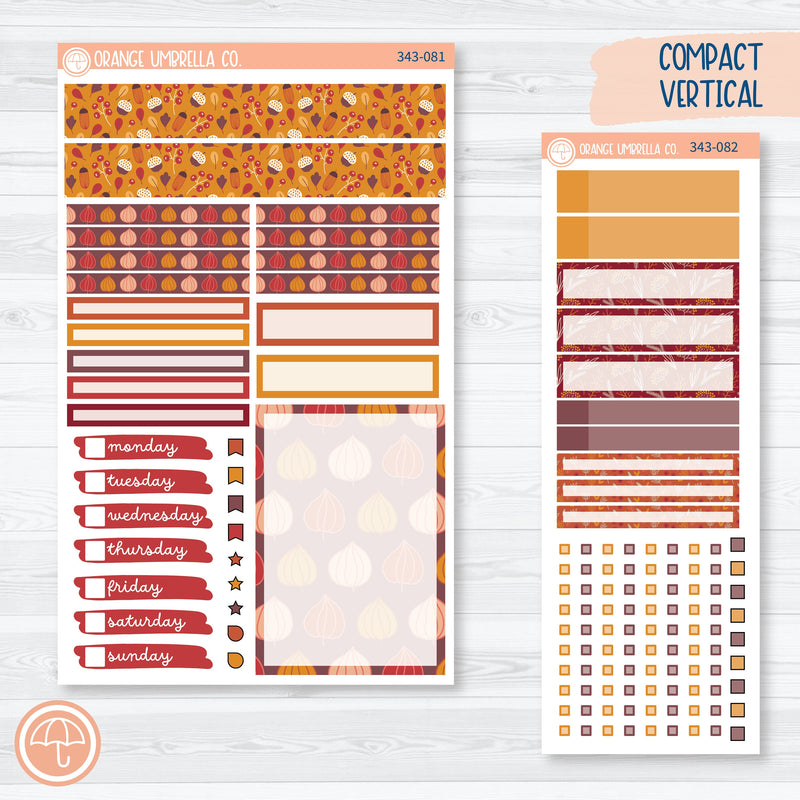 Autumn Pumpkins & Florals Kit | Compact Vertical Planner Kit Stickers for Erin Condren | Amber Waves | 343-081