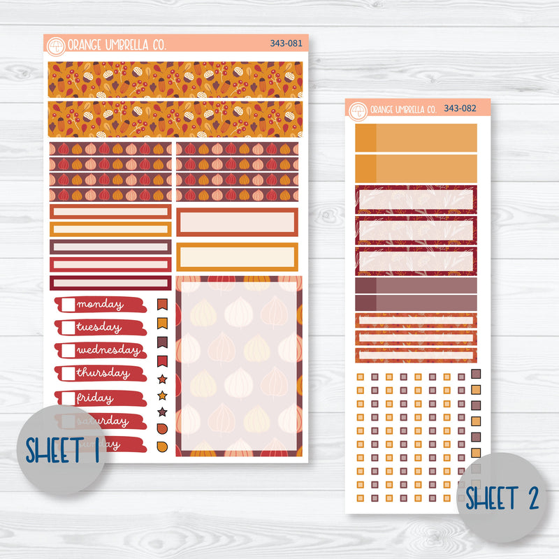 Autumn Pumpkins & Florals Kit | Compact Vertical Planner Kit Stickers for Erin Condren | Amber Waves | 343-081